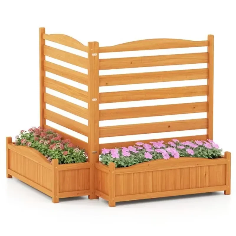 2-Panel Fir Wood Privacy Fence with Planter Boxes AC Unit/Trash Can Screen No Dig for Outdoor Patio Beautiful Garden
