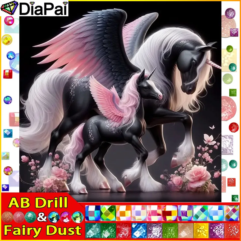 DiaPai Fee Staub AB Strass Malerei Kristall Dekor Diy Diamant Malerei „Pegasus Blume“ 3D Muster Diamant Stickerei