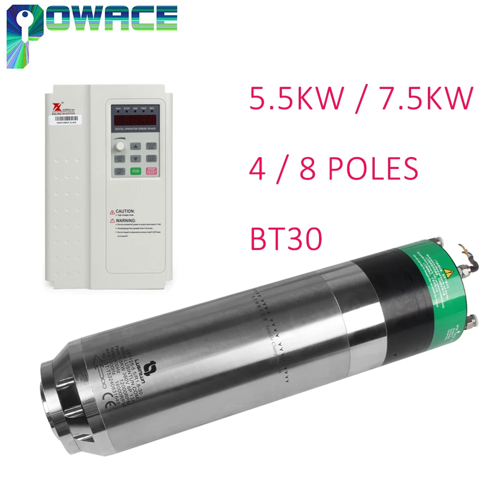 

5.5KW 7.5KW 4 Pole 8 Pole ATC Automatic tool change AUTO Water Cooled BT30 Spindle Motor 220V / 380V For Metal CNC Router Kit