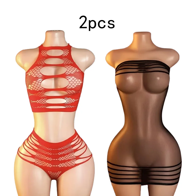 2-Piece Set – Sexy, stretchy, and alluring fishnet lingerie set; a sexy cut-out two-piece ensemble—a must-have for date nights.