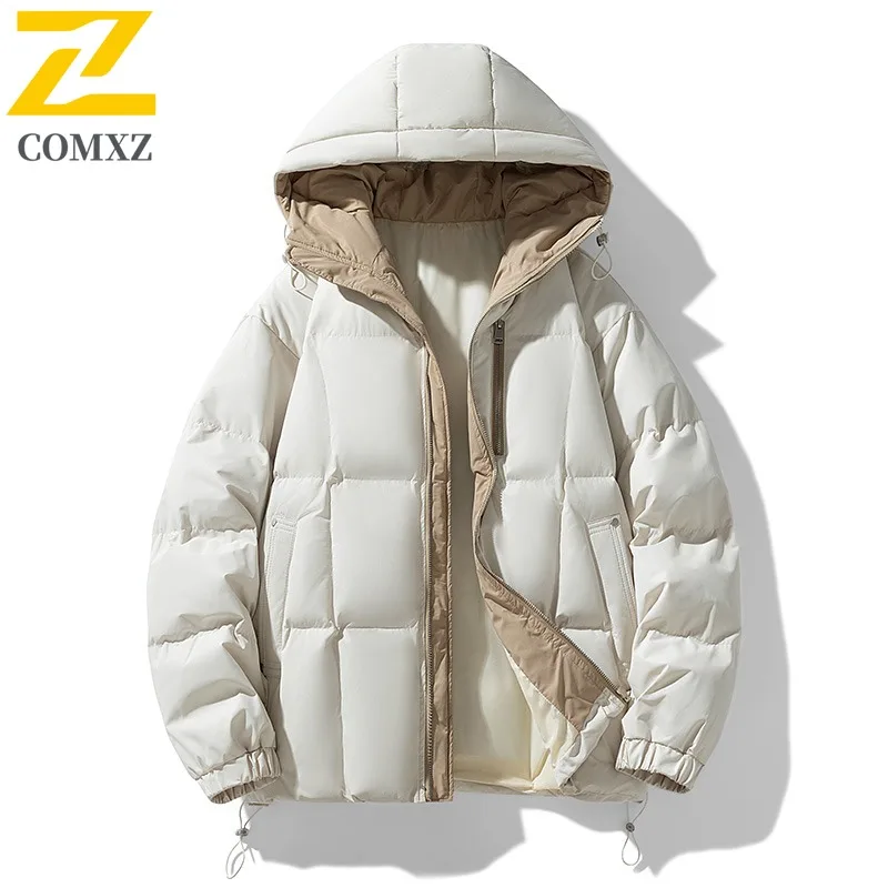 

COMXZ Мужская зимняя куртка 2025 года в корейском кампусном стиле, уличная теплая лыжная куртка с хлопковой подкладкой, повседневная прогулка, свободное пальто с подкладкой