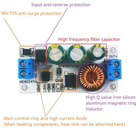 Compact 90V Input Step Down Buck Converter Module to 5/12/24V Output 92% Efficiency w/ Protections for Solar EBike CCTV Systems
