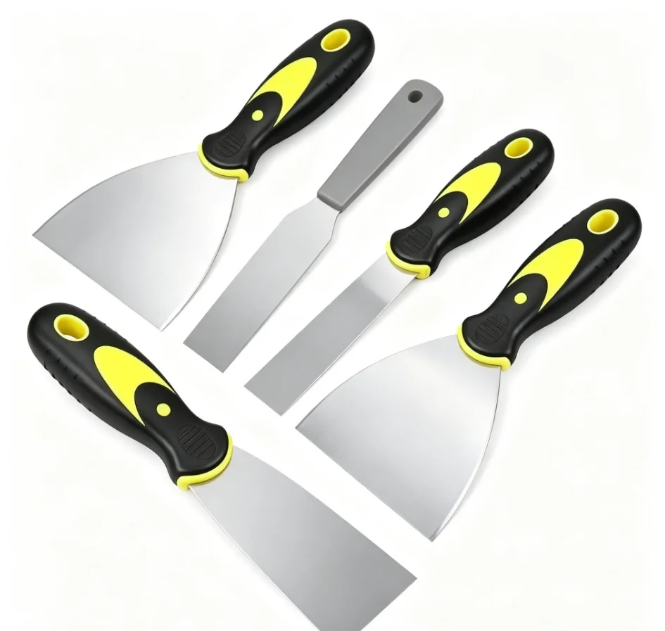 4Pcs Putty Scraper Set Stainless Steel Drywall Taping Knives Flexible Blades Comfortable Anti-Slip Handle for Paint Glass Tiles