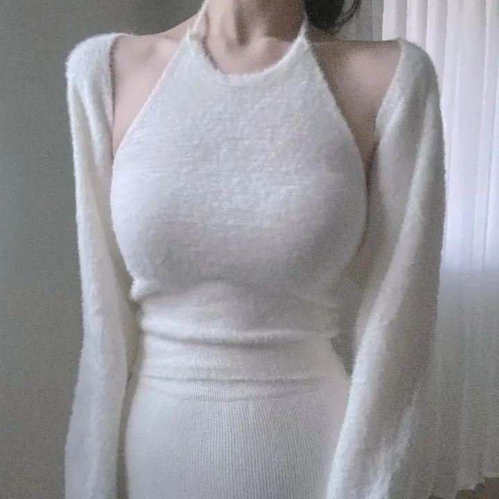 

Chic Vintage Autumn Winter Pure Color Slim Fit Vest And awl Two Piece Set Casual Sle Waist Cinched Long Sve Sweater