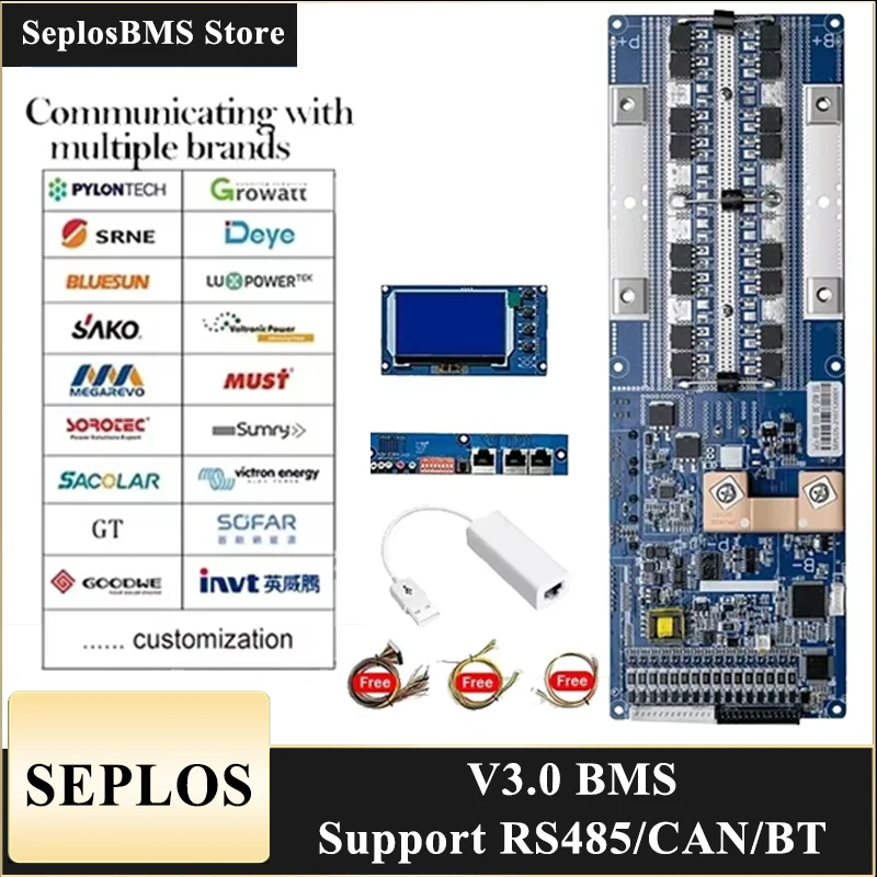 Seplos Battery Management Systems BMS 100A/150A/200A 24V/48V Lithium Battery Protection with LCD Screen Li-ion LiFePo4 CAN RS485