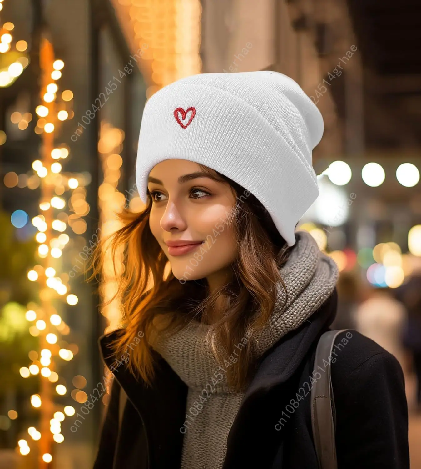 Heart Embroidered Beanie Hat Love Pattern Cuffed Skull Cap Winter Warm Watch Hat for Women, Men, Valentine's Day Gift