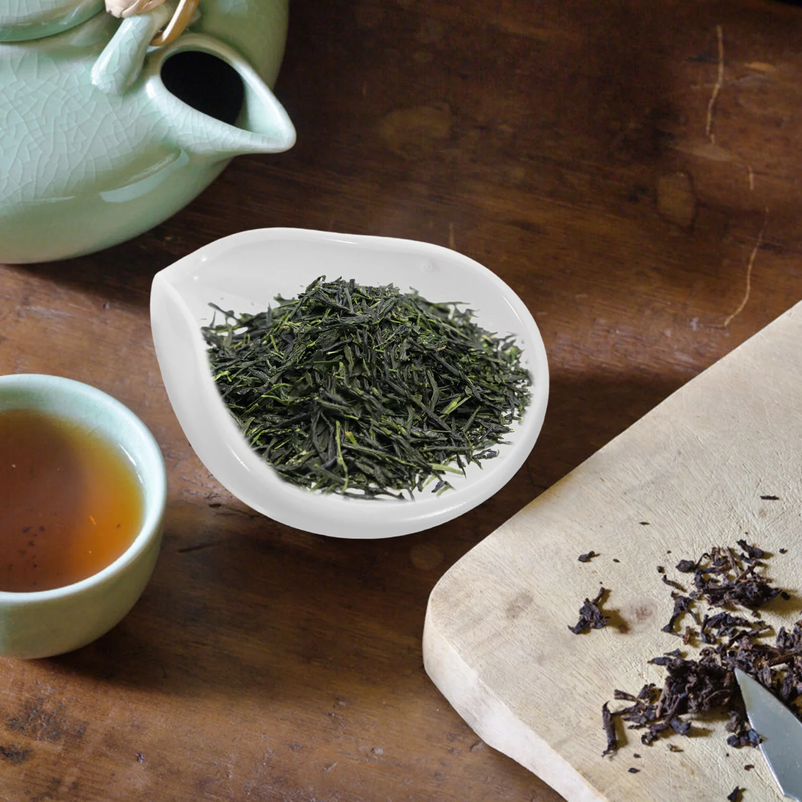 

White Porcelain Tea Measuring Tray Essential Vessel Creative Porcelain Coffee Bean Weighing Accessory