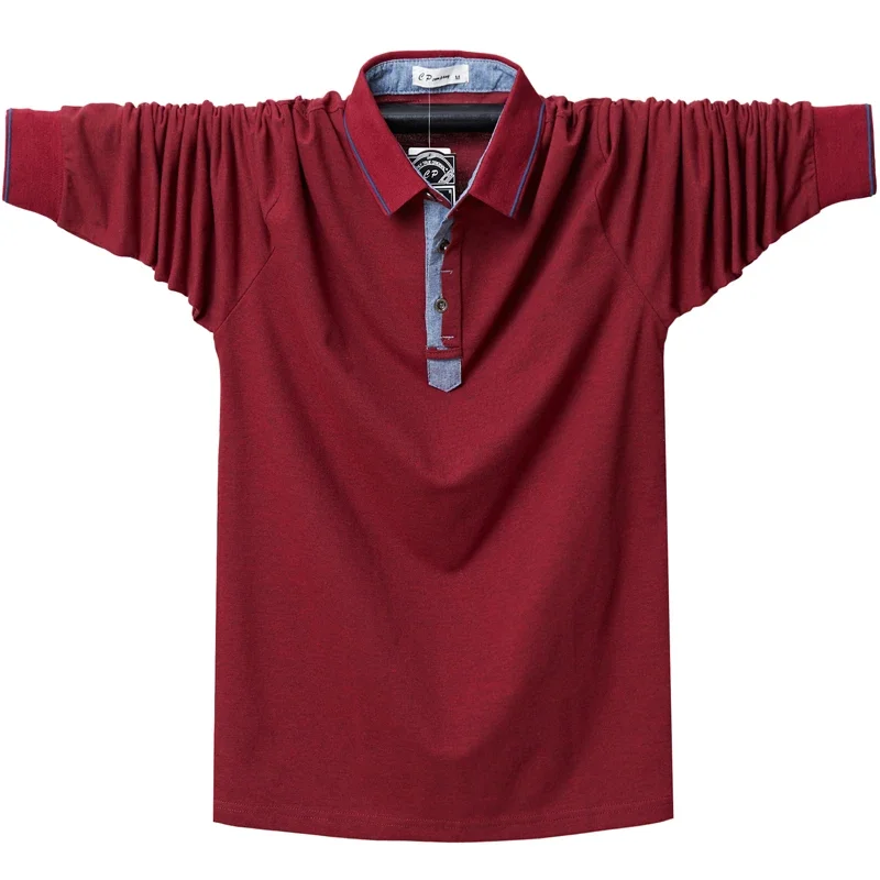 Camisa Polo de manga larga de otoño para hombre, Polo holgado a la moda de talla grande para hombre, camisetas informales de algodón, talla grande 5XL 6XL