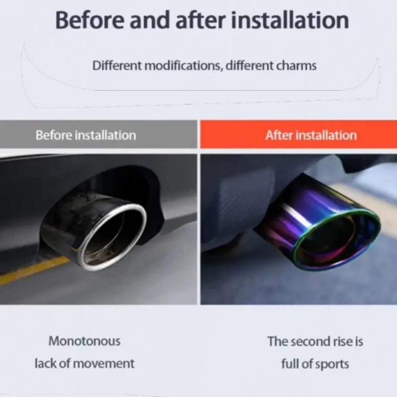 Universal Car Exhaust Pipe Car Rear Modification Parts Black Stainless Steel Exhaust Tip Tail Pipe Throat Liner Accessories