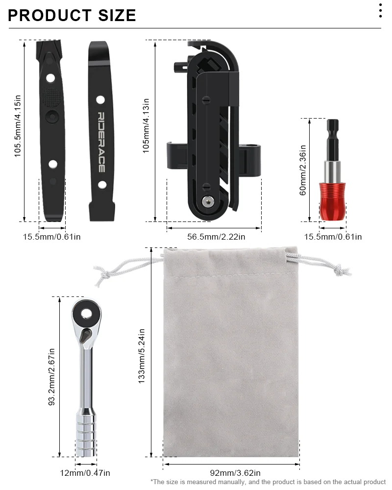 RIDERACE Fahrrad-Inbusschlüssel, Drehmomentschlüssel, Ratschenschlüssel, Fahrradreparaturwerkzeuge, 1/4 Zoll, tragbarer T25-Schraubendreher, Reifenwerkzeug-Set – Detail 1