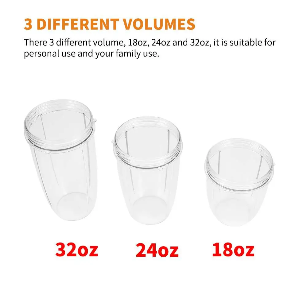 1x Plastic Cup For Nutribullet Replace Large Cup Mug 600/900w Spare Cup 18oz/24oz/32oz Transparent Ergonomic Grip Design Cup