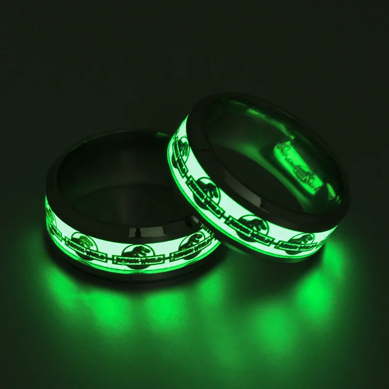 NUOBING Luminous Rings For Men Gold Color Dinosaur Glow in The Dark Rings Female Stainless Steel Wedding Ring Party Jewelry Gift