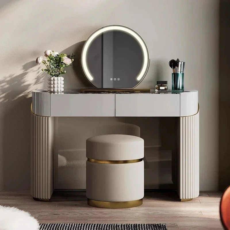 TTLight Luxury Dresser Natural Marble Lacquered Leather Storage Makeup Table