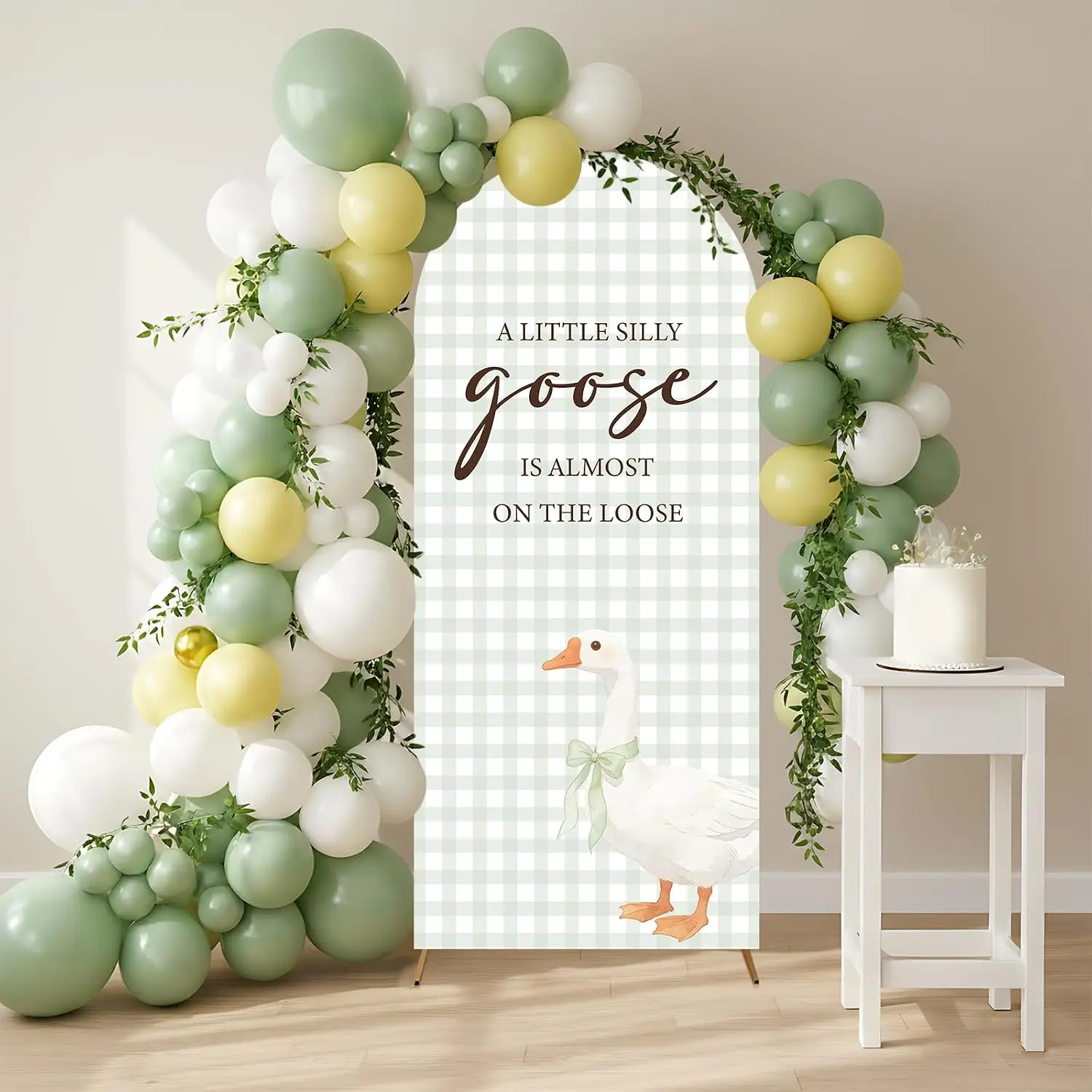 Custom 2-sided Newborn Silly Goose Baby Shower Party Banner Backdrop Green Gingham Gender Reveal Chiara Arch Background Cover