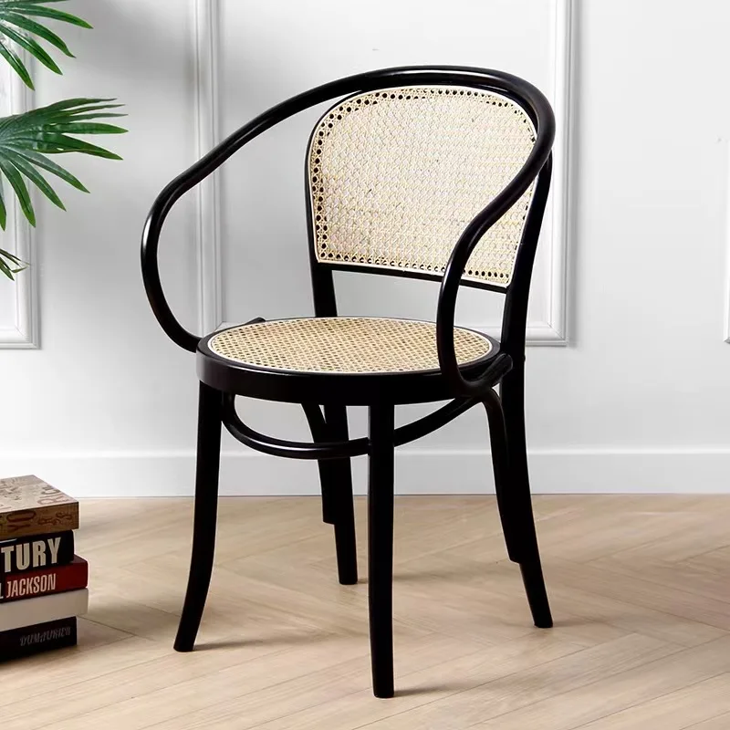 Ash wood solid wood dining chair, simple designer with armrest back chair Western restaurant solid wood dining chair