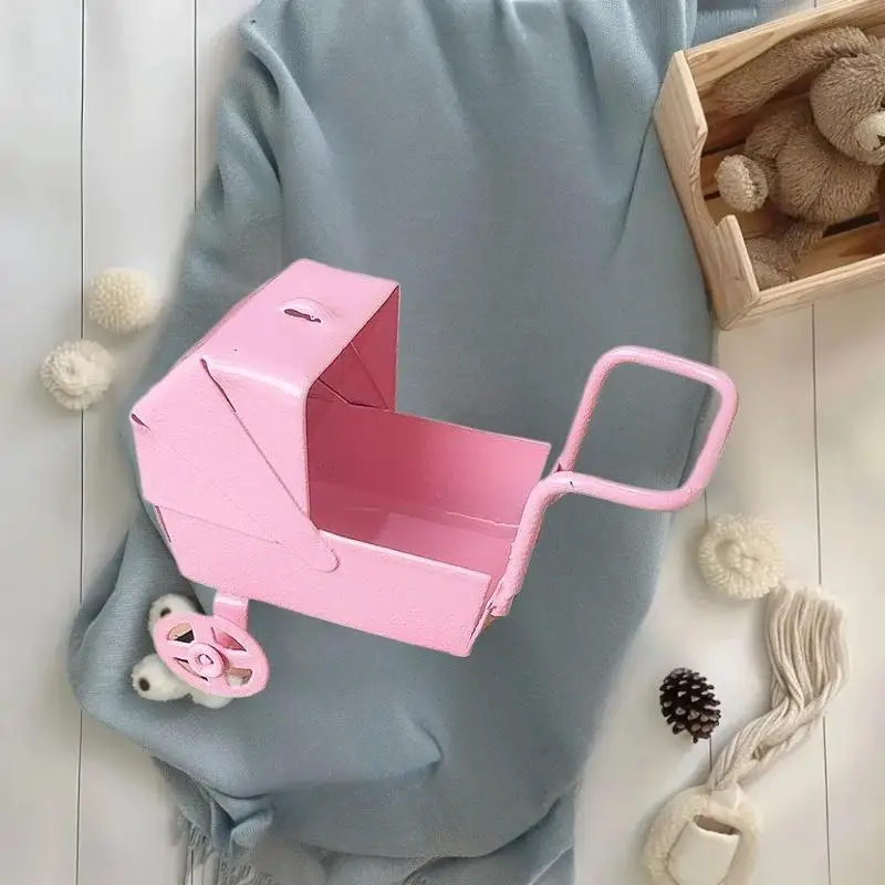 

1:12 Dollhouse Miniatures Pink Baby Stroller Model Wheels Can Turn Doll House Accessories Decor Kids Pretend Play Toys DIY Gifts