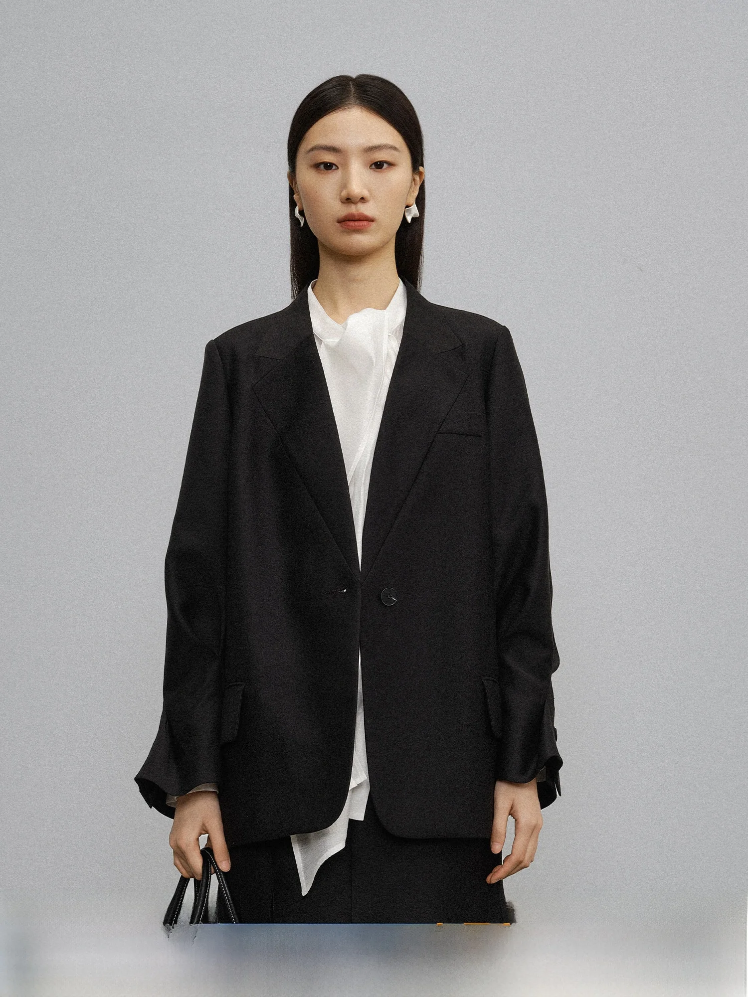 

Elegant Loose Women's Suit Jacket Fashionable Fake Collar Simple Top Outerwear Spring Summer New Arrival Polyester Fiber
