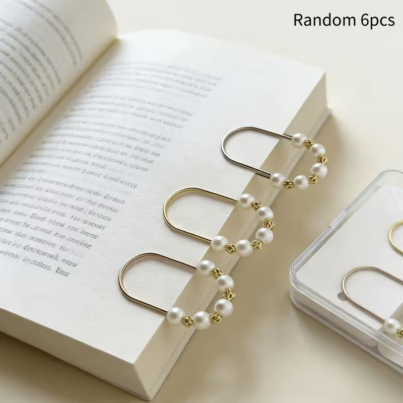Random 6pcs Beaded Paper Clips, Multicolor Bead Decorative Paperclips, Bookmark Clips for Notebook Journal