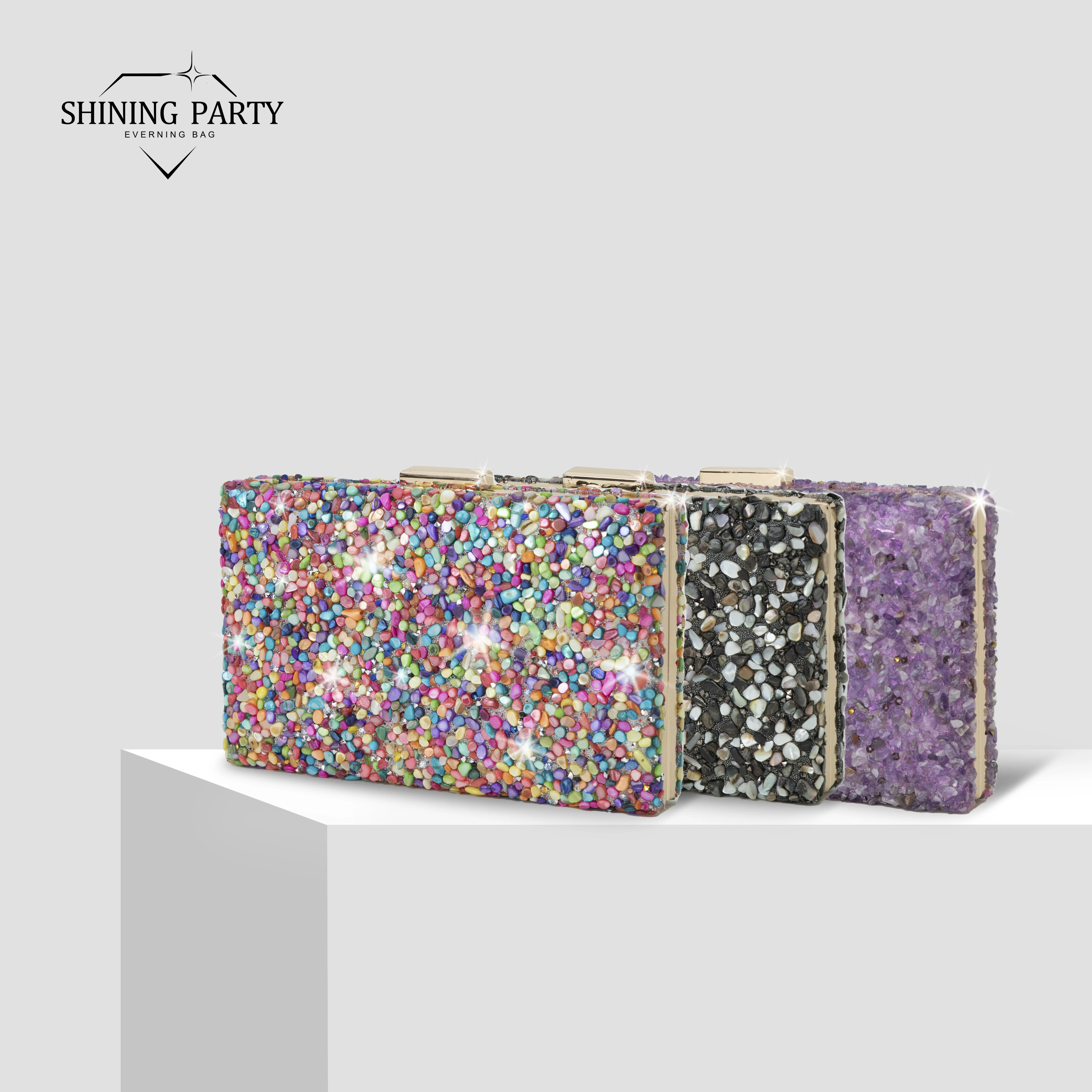 High Quality Women Colorful Stone Evening Bags Wedding Party Wallet with Chain Banquet Bag Phone Crossbody Luxury Designers 2024