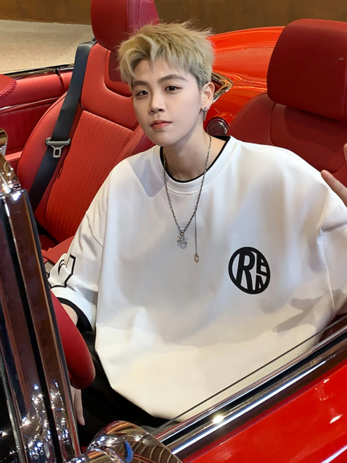 

Summer New Men's Oversize Cotton T-irt ort Sve Print f Sve Loose Fit Youth Faion Sweat Absorbent round Ne