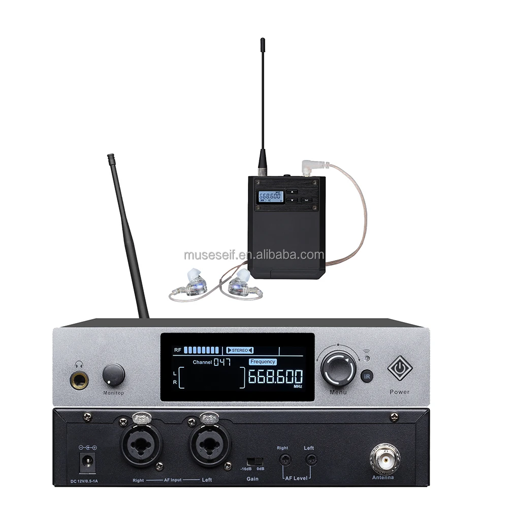 AD-200 Professional Stereo UHF Wireless In-Ear Monitor System with Bodypack Receiver Transmitter for Stage Concerts Studio