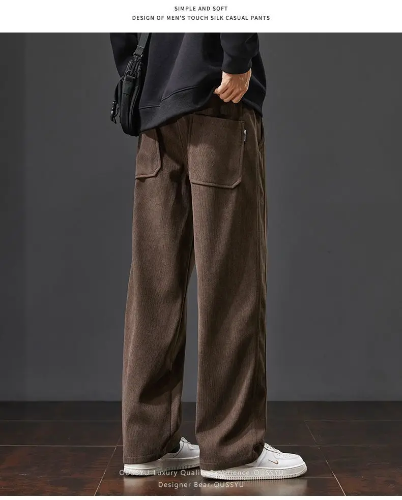 Herren-Cordhose für Herbst und Winter, locker geschnitten, gerade, mit Kordelzug, elastischem Bund, Streetwear-Mode, Baggy, lässige Hose, braun – Detail 10