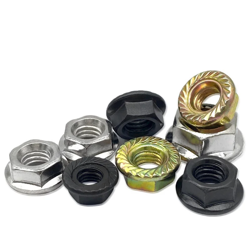 Carbon Steel Serrated Flange Nut Black Nickel Plated Colour zinc Hexagon Serrated Spinlock Lock Flange Nuts M2 M2.5 M3 M4 M5~M16