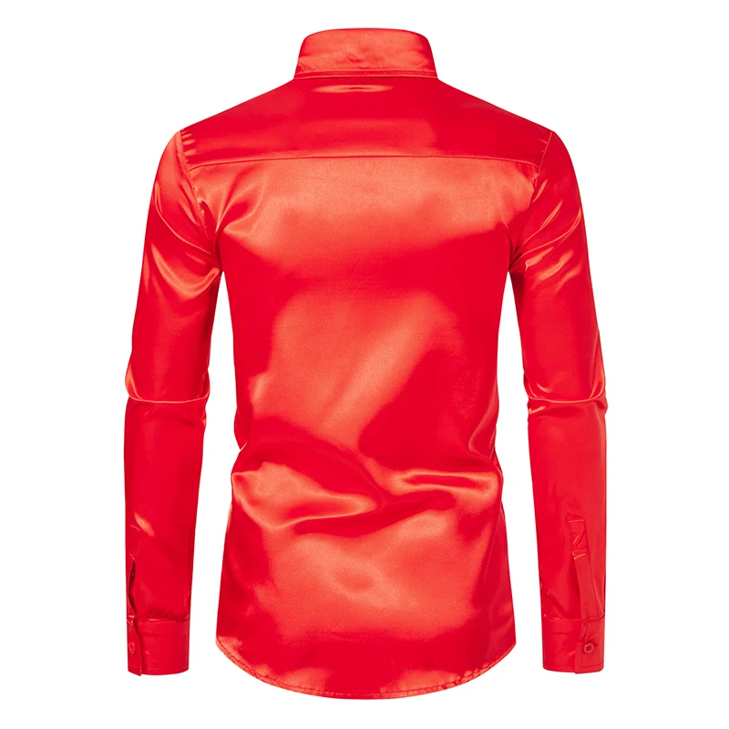 Herren Satin Luxus Hemden Mode Seide Glatt Männlich Smoking Hemd Solide Hochzeit Party Prom Casual Hemd Business Büro – Detail 27