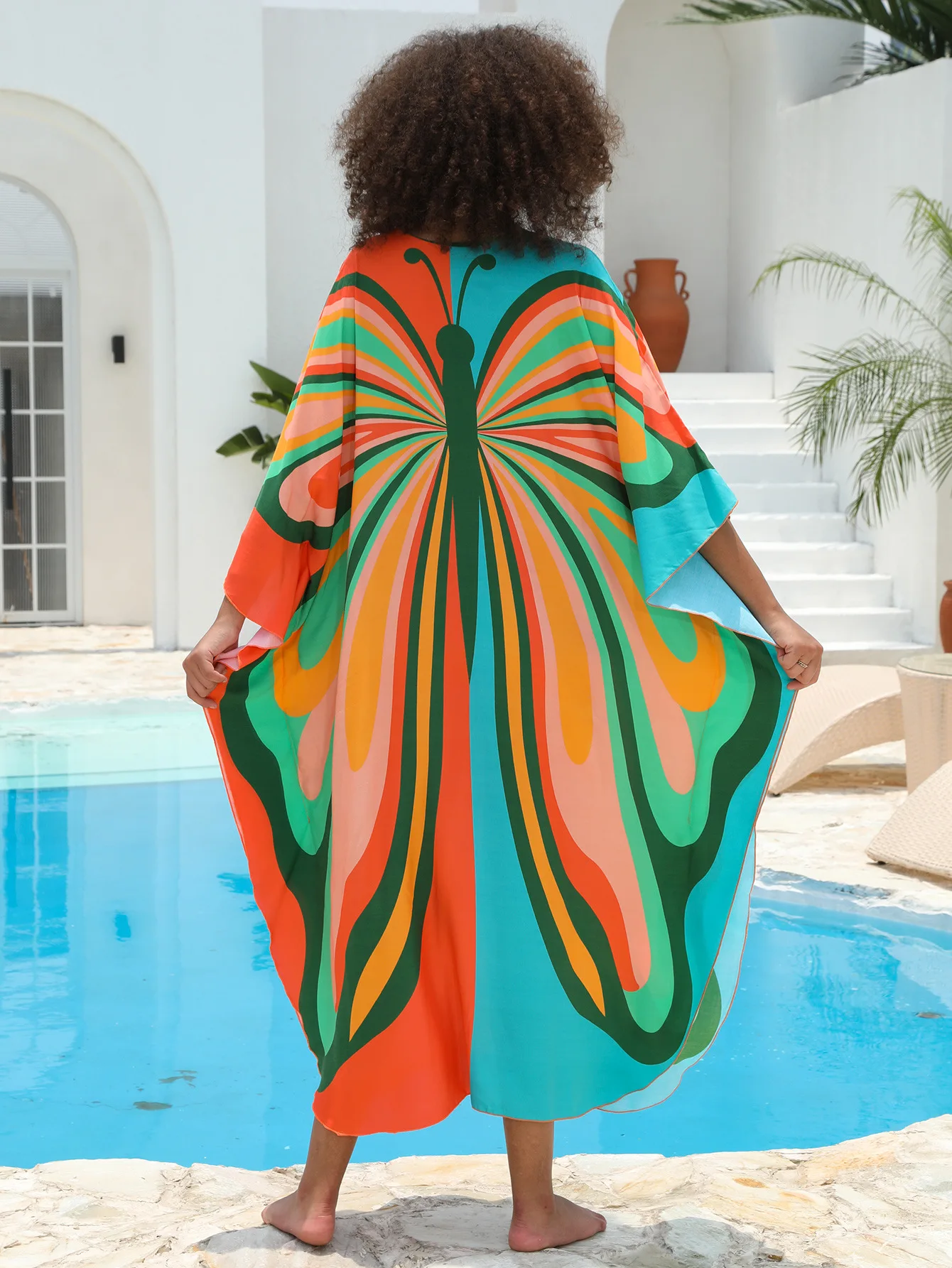 Kaftan Dresses for Women Plus Size Beach Cover Ups for Swimwear Butterfly Printed Rayon House Dresses for Older Women Hot Sales