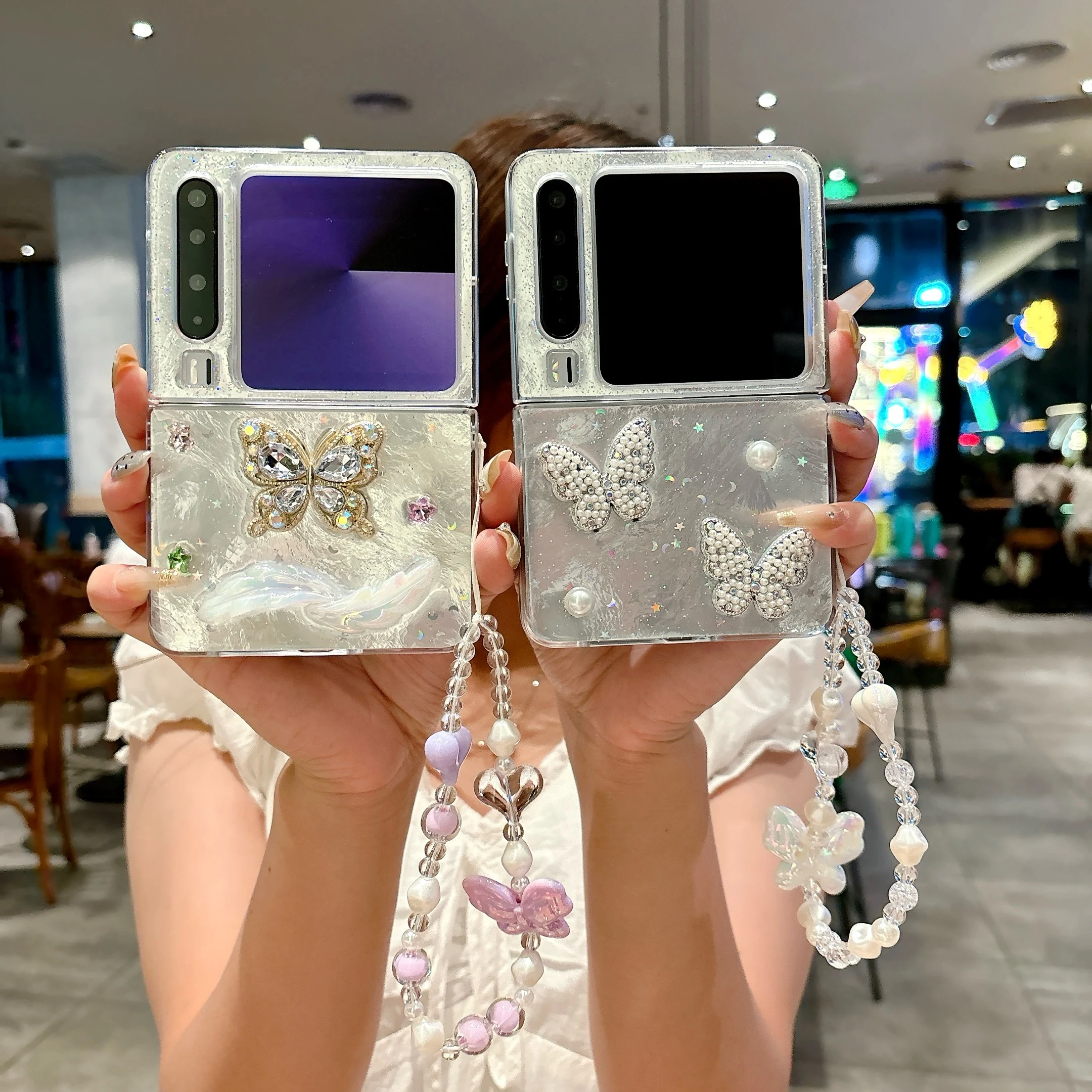 

Back Cover For Huawei Pura X Pocket2 Nova Flip Case 3d Pearl Flower Butterfly Bracelet Wristband Chain Drop Rubber Hard Pc Case