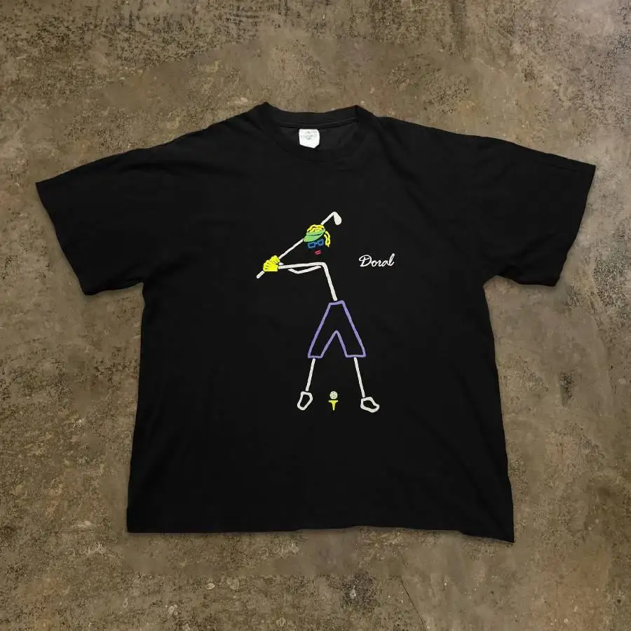 Pure Cotton 260g Golf Cartoon Short Sleeve T-Shirt Couple Matching Heavyweight Basic Crew Neck Top for Men And Women