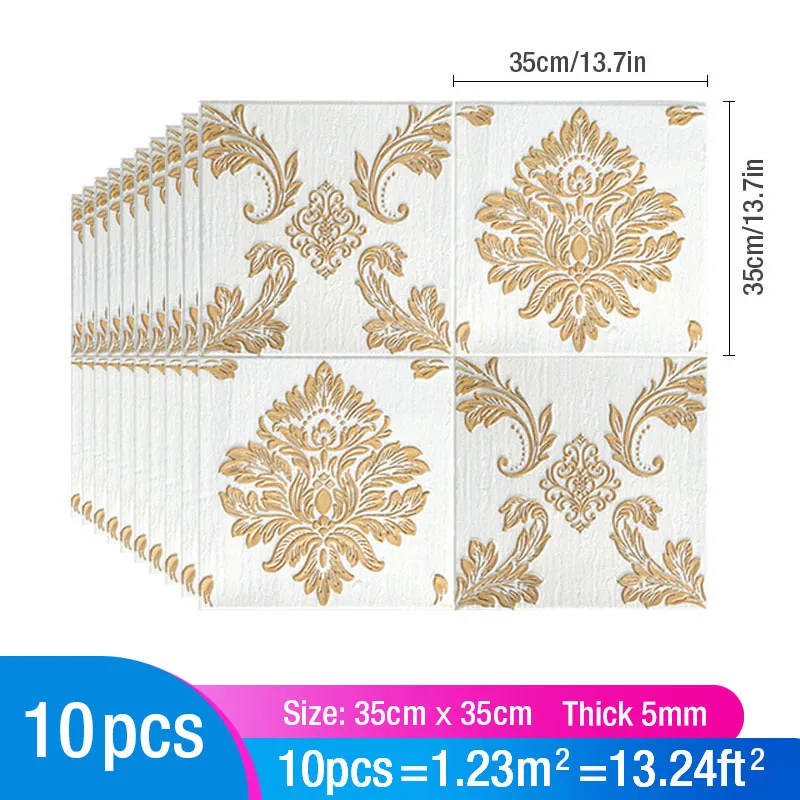 

10Pcs 3D Waterproof Foam Wall Sticker 3D Self Adhesive Panel Tile Living Room TV Background Protection Baby 35x35cm 3D Wallpaper