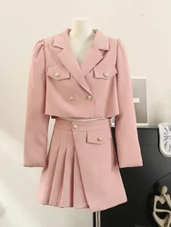 Blazer Skirt 2-Piece Set 2024 Autumn British Style Suit Short Coat High Waist Pleated Skirt Socialite Elegant Fashion Sets Women