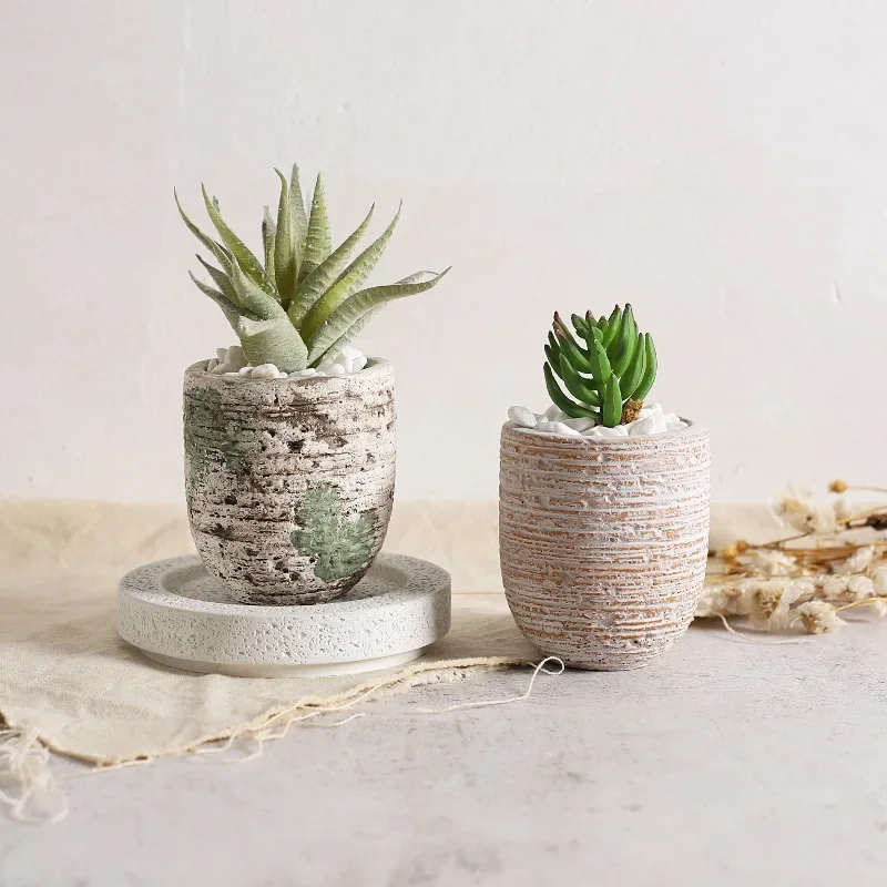 Cement Plant Pot Home Decoration Cute Rough Pottery Small Vase Simple Plant Vase Home Decorative Vase Garden Plant Accessories