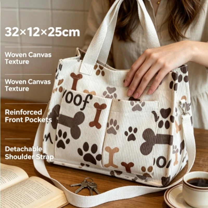 Fashion Corduroy Eco Bag, Large Capacity Simple Commuter Shoulder Bag, Portable Travel Handheld Book Storage Women Tote Bag view 3