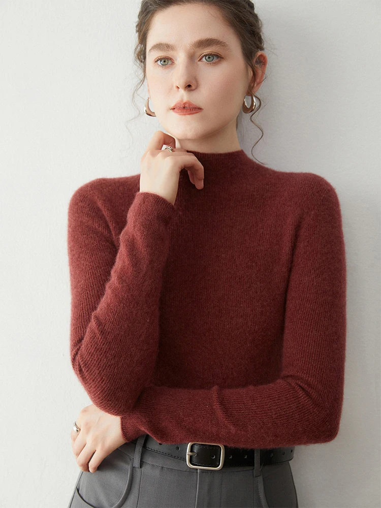 Maglione da donna basic Pullover 100% Cashmere Autunno Inverno Maglione Caldo Sottile Vestiti Collo a lupetto Maglia solida Strato base per ufficio Top