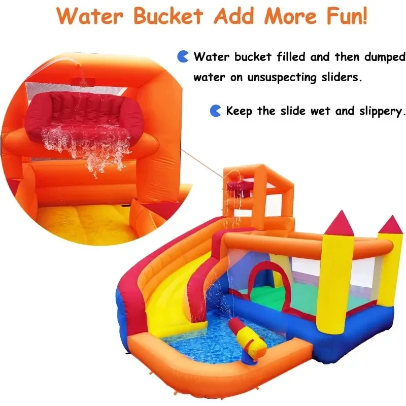 Inflatable Bounce House Water Slide with Blower,Backyard Park W/Climbing Wall, Splash Pool, Jumping Castle