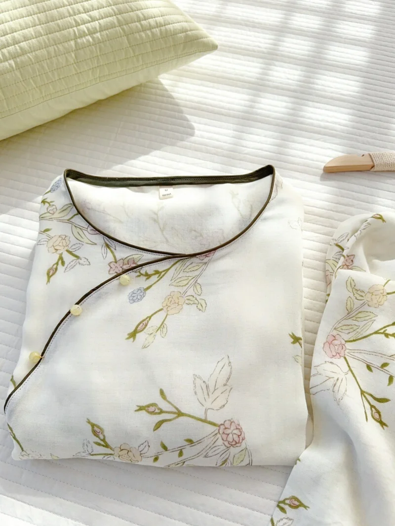 

New Chinese Sle Bamboo Cotton Double Layered Spwear Loose Home Clothes Soft Bamboo Fiber Sp Dr Vintage Wind