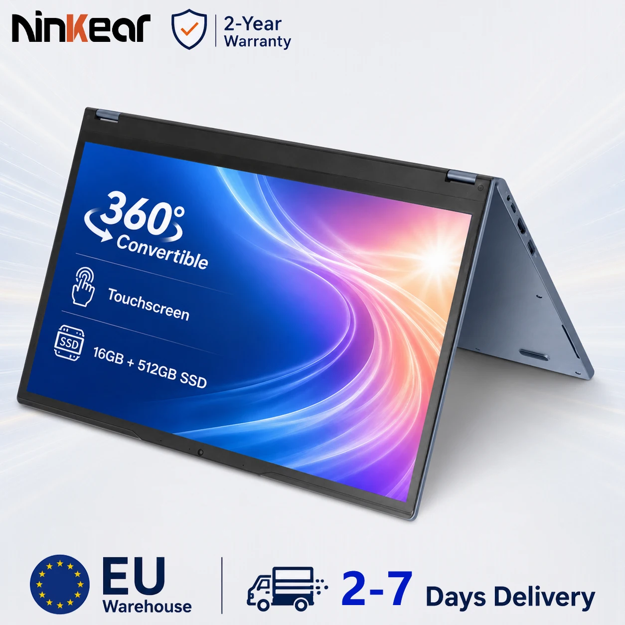 Ninkear YBook15 Portátil Táctil 15.6'' FHD IPS AMD Ryzen 3 3200U 16GB RAM 512GB SSD Convertible 360° 2 en 1 WiFi Bluetooth Teclado Retroiluminado