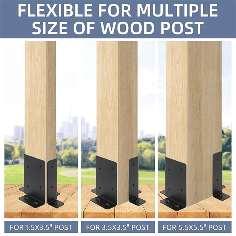 A95I-Wood Fence Post Base Support Bracket(4Pcs), Fits 2X4, 4X4, 6X6 Posts- Adjustable Base Bracket For Pergola, Mailbox