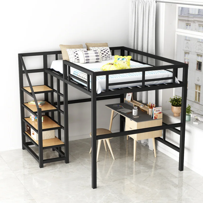 Upper bed and lower empty raised bed, space-saving wrought iron loft bed, spliced bunk bed, duplex student bunk iron frame bed
