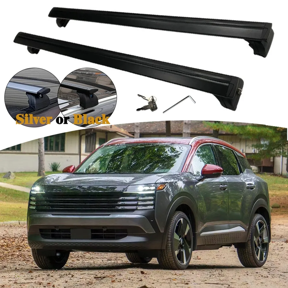 2PCS Aluminum Ajustable Crossbar Fit for Nissan Kicks SR 2025 2026 Cross Bar Flush Roof Rack Luggage Cargo Carrier Lockable