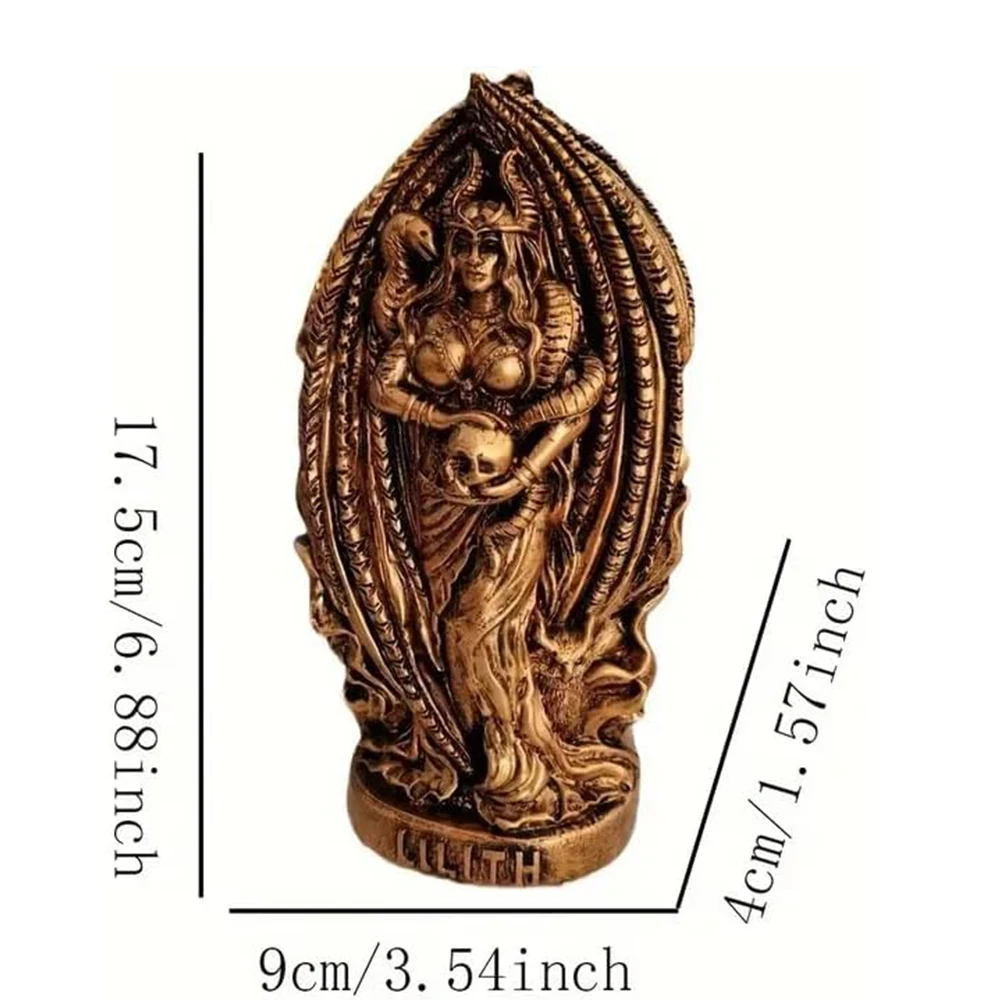 Lilith Resin Statue Gothic Lilith Sculpture for Altar and Tabletop Decoration Inspired By Norse Mythology Gold Garden Sculpture