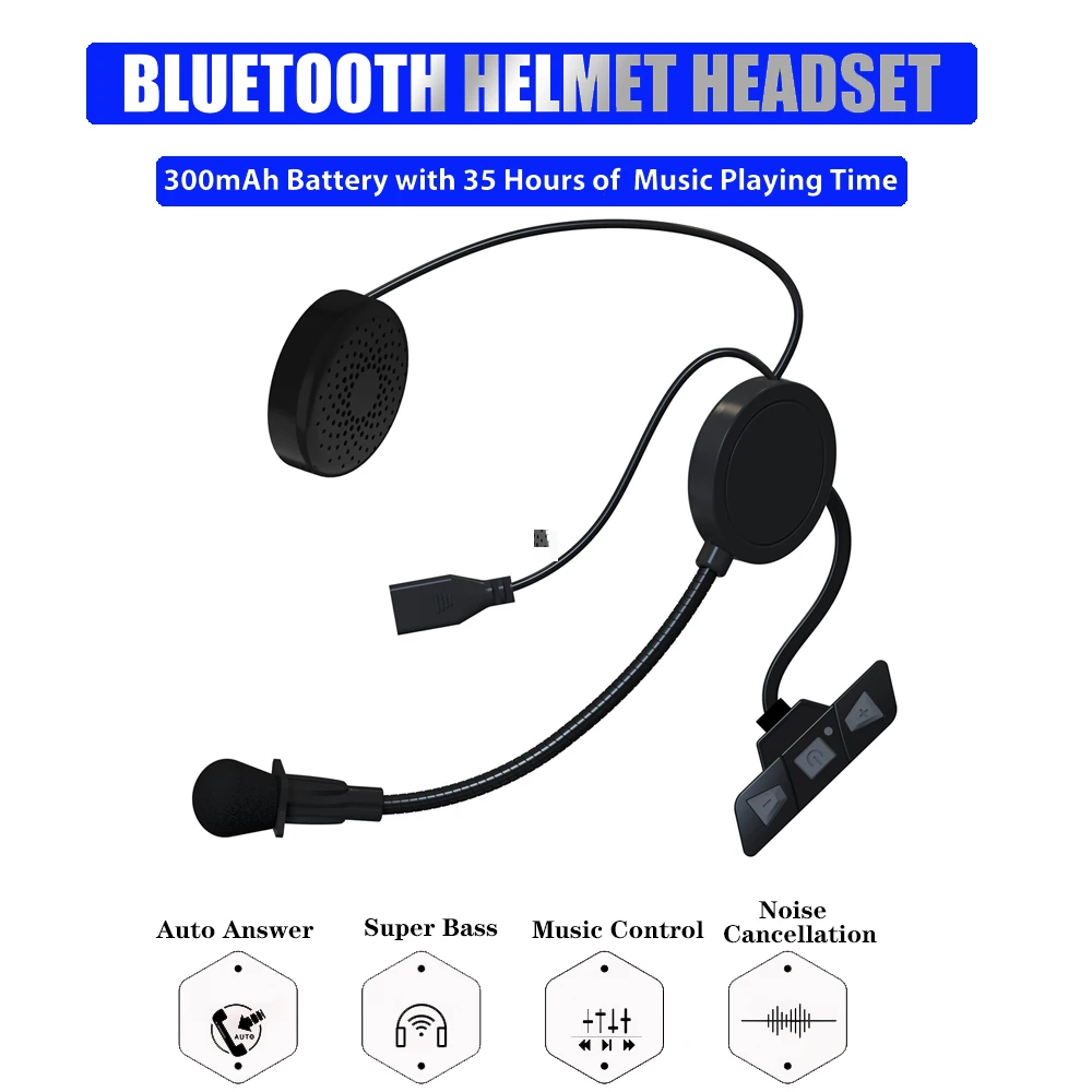 

Bluetooth V5.2 Motorcycle Helmet Headset Wireless Stereo Earphone MP3 Speaker Support Automatic Answer Handsfree Call with Mic