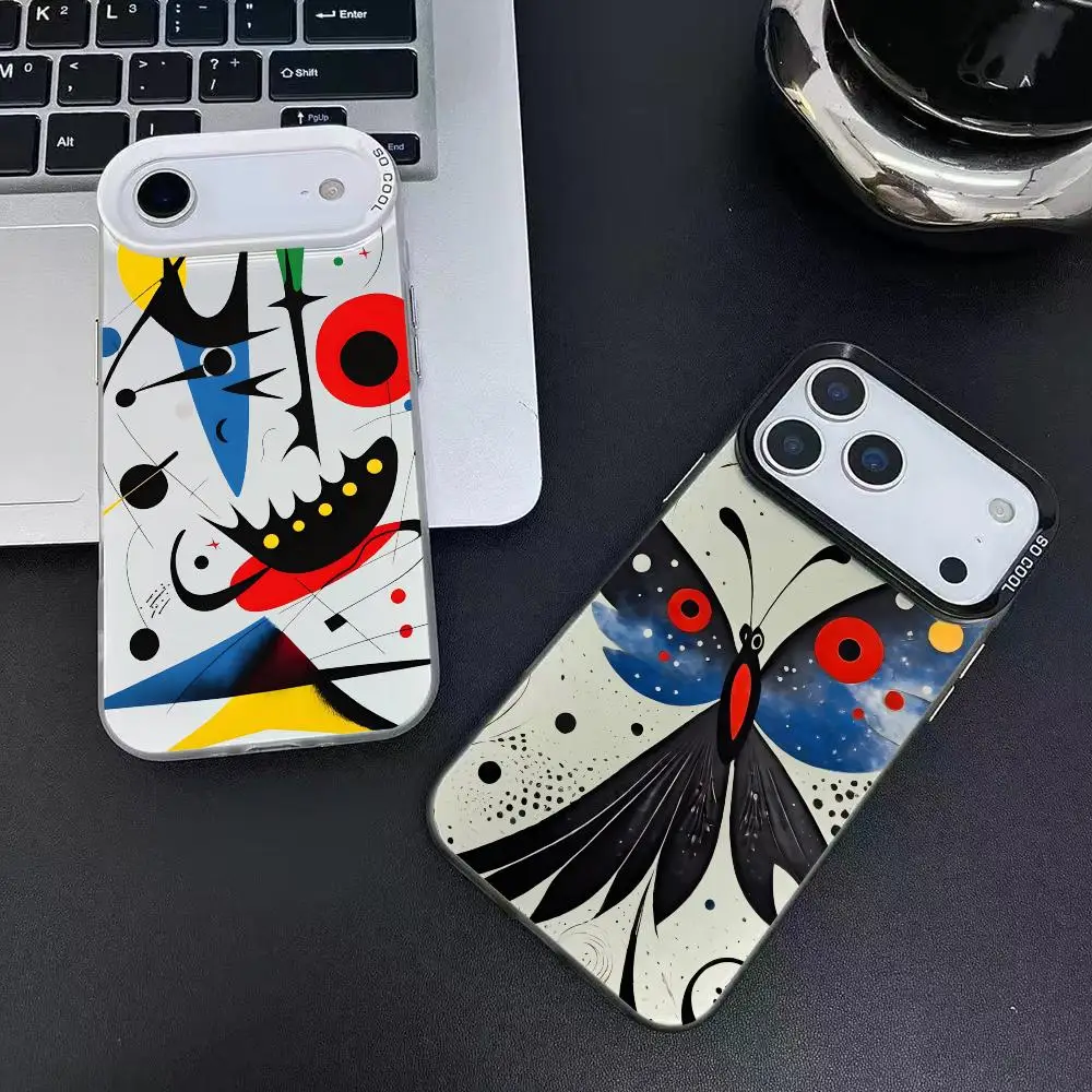 J-Joan M-Miro Art Custodia per telefono per iPhone 17 16 15 14 13 12 11 Pro Max Nero Viola Opaco Laser Metallico Aurora Funda
