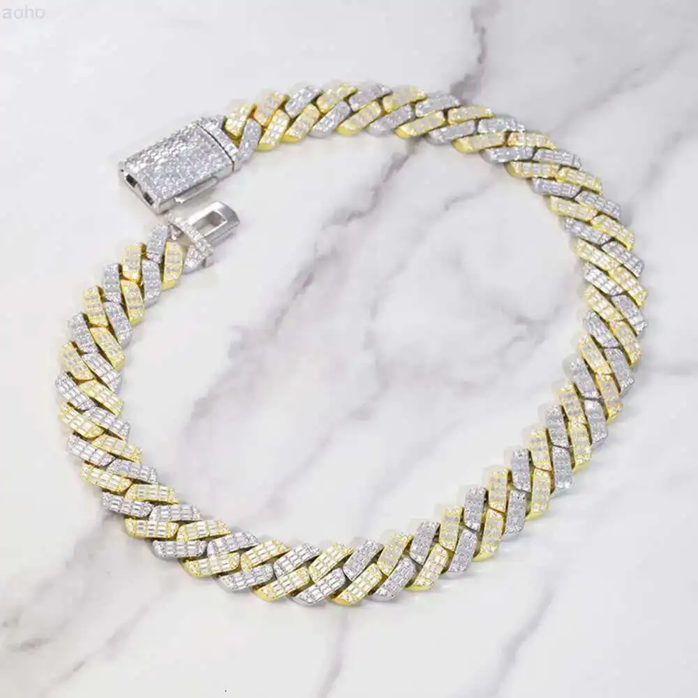 

Xingguang Fashion 2 Tone Yellow and White Sterling Silver 925 with Bling Moissanite Cuban Link Chain for Mens