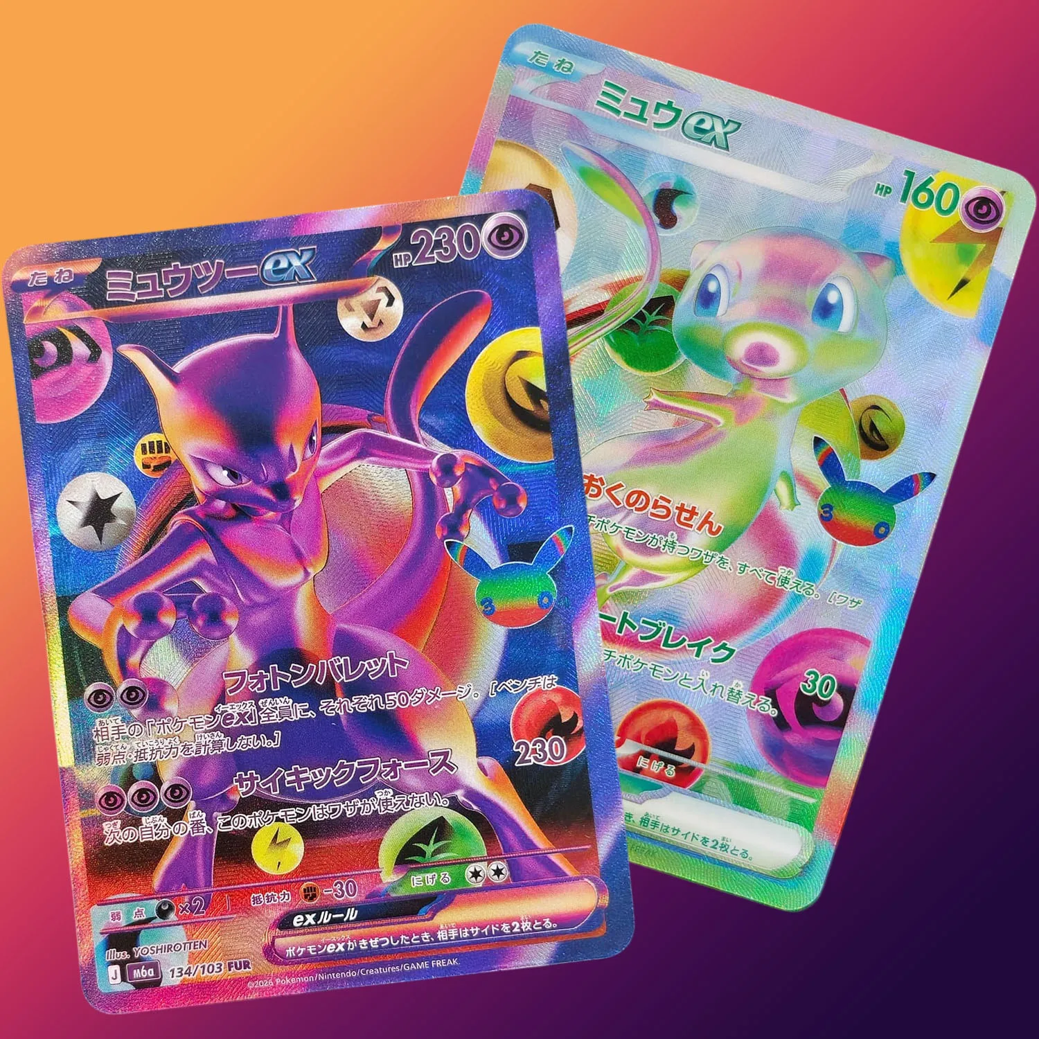 Homemade Proxy Japanese 30TH Celebration Neon Metallic Art Style Mewtwo Mew Ex Game Collection Card Toy