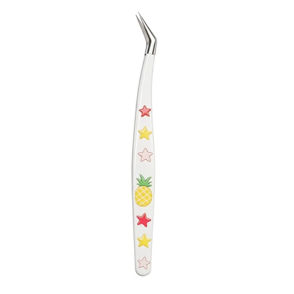 Stainless Steel Sticker Tweezers Heat Treated Anti Slip Precision Tweezers Cute Pattern Curved Tip Craft Tweezers Scrapbooking