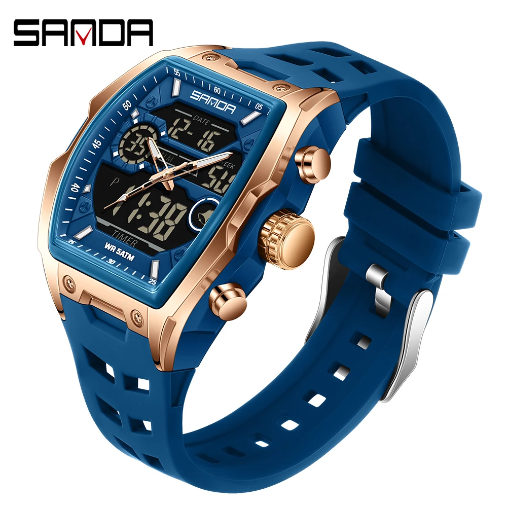 Men's Electronic Watch with Big Dial and Dual Display