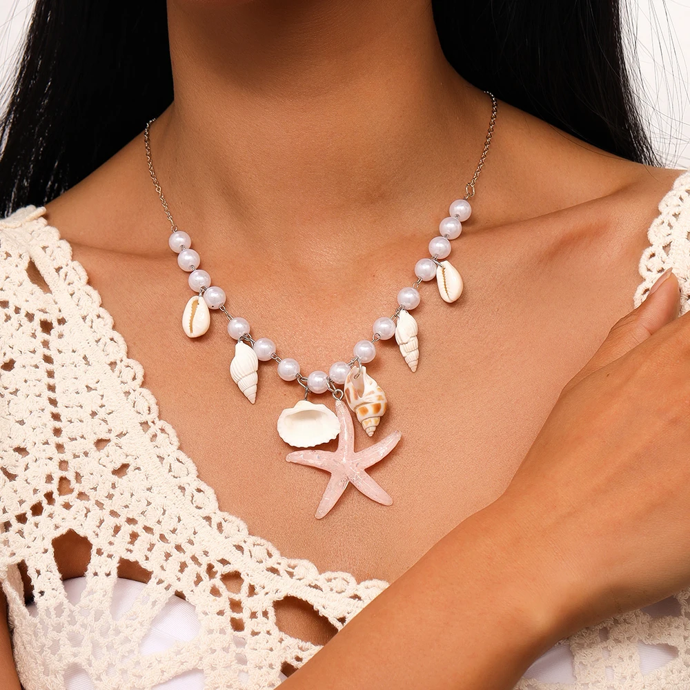 Aihua Neue Mode Perlen Seestern Muschel Shell Halsketten Halsband Sommer Strand Halsketten Für Frauen Mädchen Urlaub Schmuck Geschenke – Detail 4